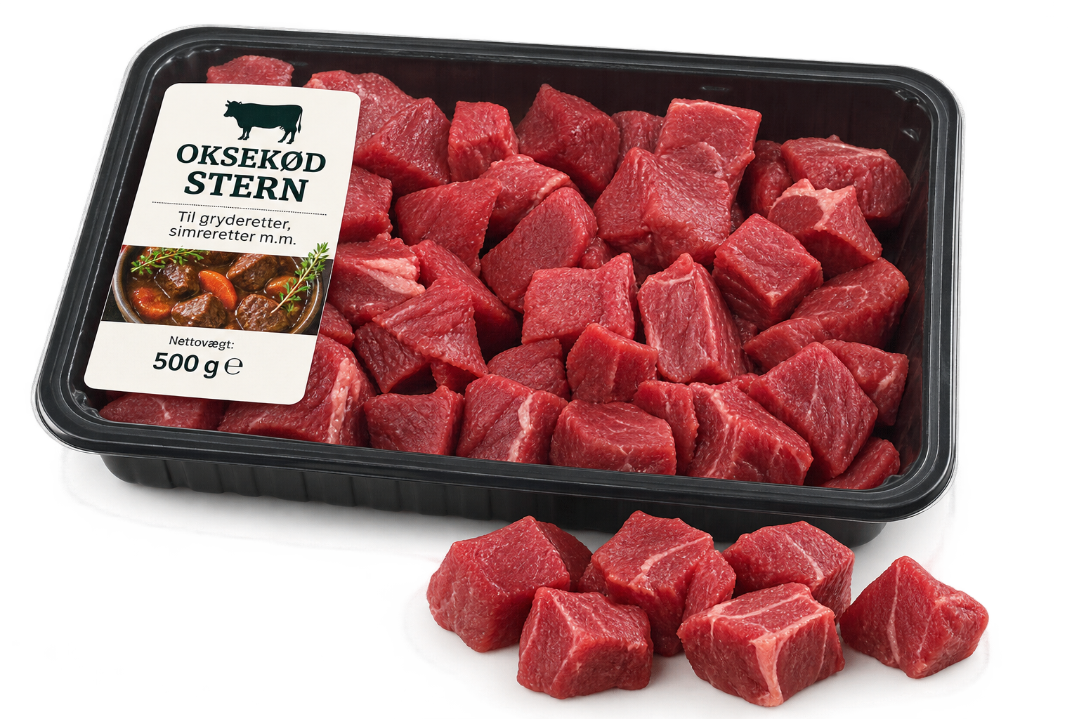 oksekødstern (eller bøffer du skærer i tern)